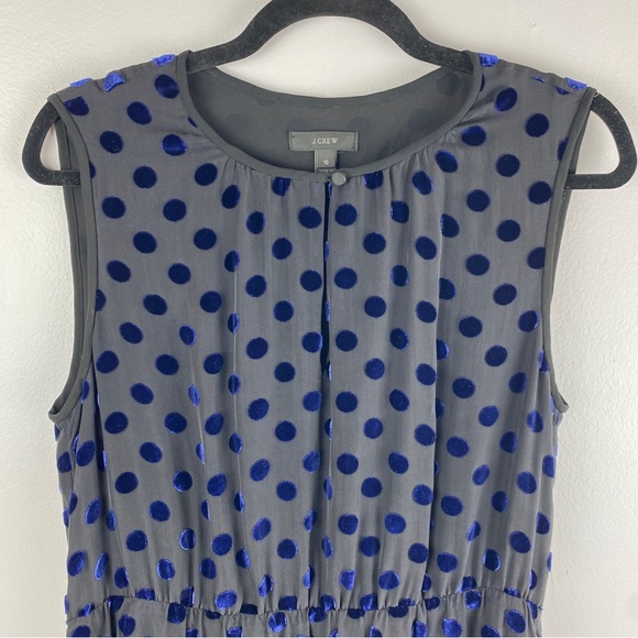 J. Crew Black Blue Polka Dot Sleeveless Silk Blend Dress Size 10 - Picture 4 of 13